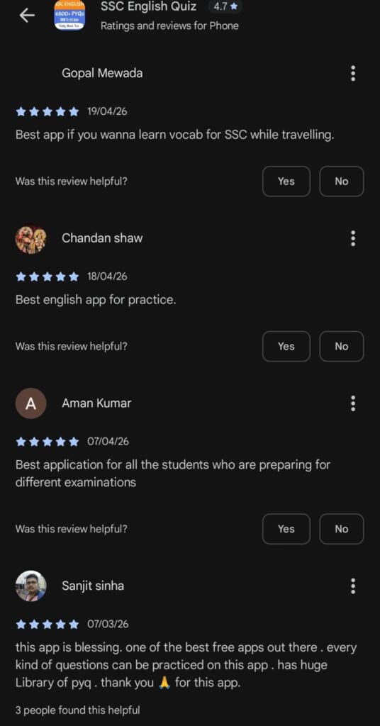 SSC English Quiz App Reviews
