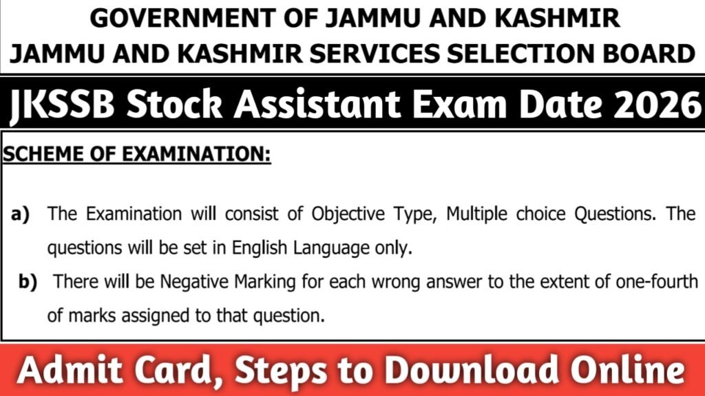JKSSB Stock Assistant Exam Date 2026