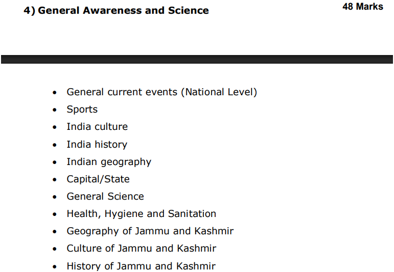 JKSSB Class IV General Knowledge Syllabus